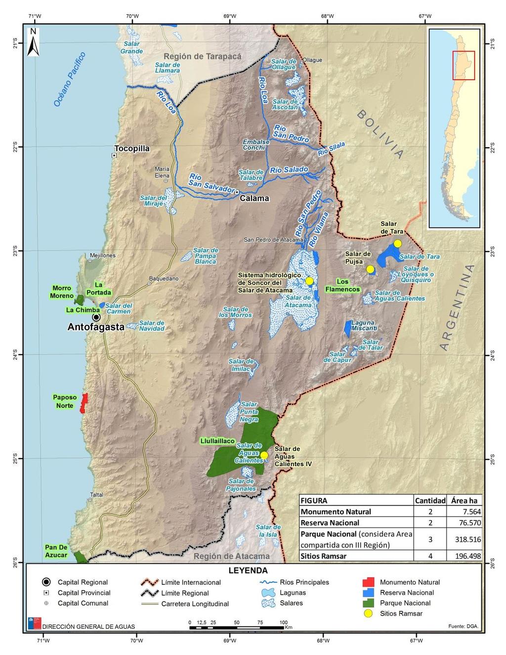 Región de Antofagasta: SNASPE (Sistema Nacional de áreas Silvestres protegidas del Estado) - Monumentos Naturales, - Reservas -