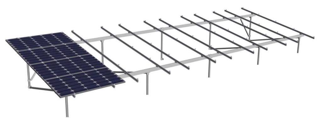 Sistema EZ SunBeam Visión General (Montaje en Suelo) El sistema EZ SunBeam puede ser integrado con soporte de acero para una solución escalable y sencillo montaje en el suelo.