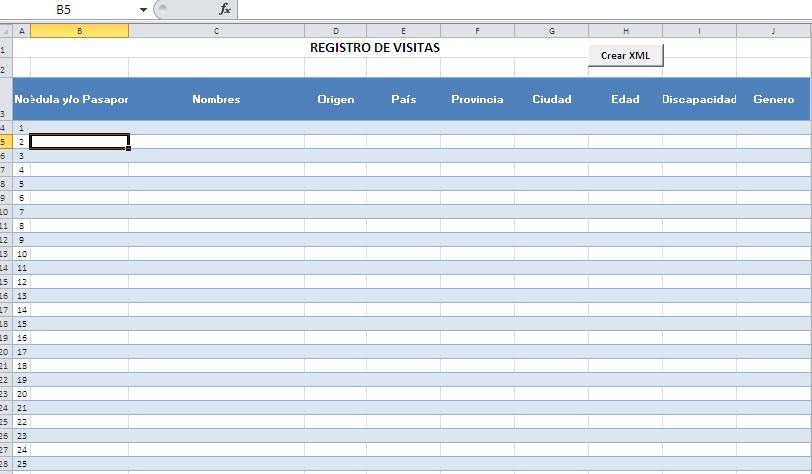 Archivo Excel de visitas Uso del archivo de carga de datos en formato Excel.