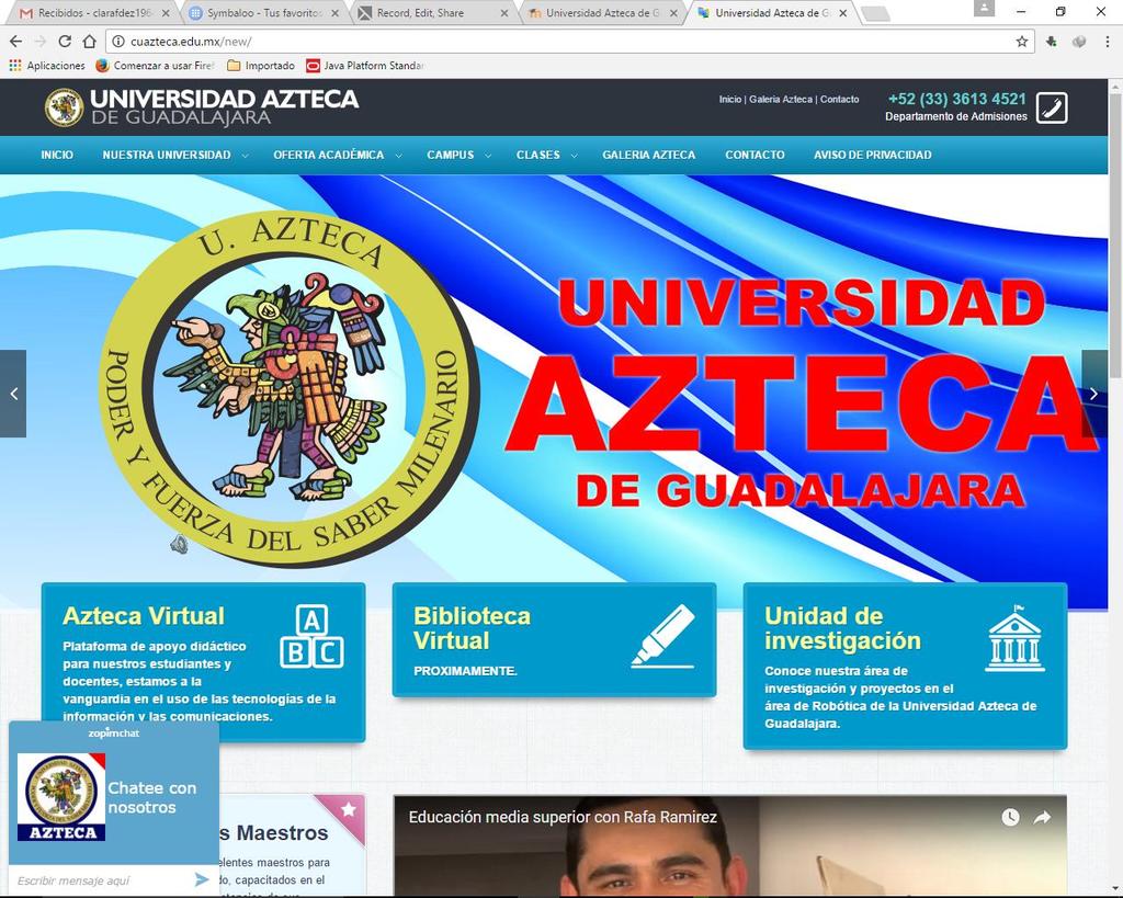 Al dar clic en el recuadro Azteca Virtual, caemos en la página de