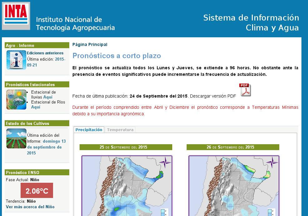 Figura 5: Captura de pantalla de la página web del Instituto de Clima y Agua del INTA donde se puede consultar el desarrollo del evento.