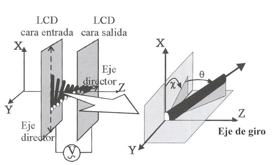 MODELOS FÍSICOS DEL FUNCIONAMIENTO DE UN TN-LCDSLM La propagación de la luz depende de la orientación de las moléculas de cristal líquido dentro de la celda.