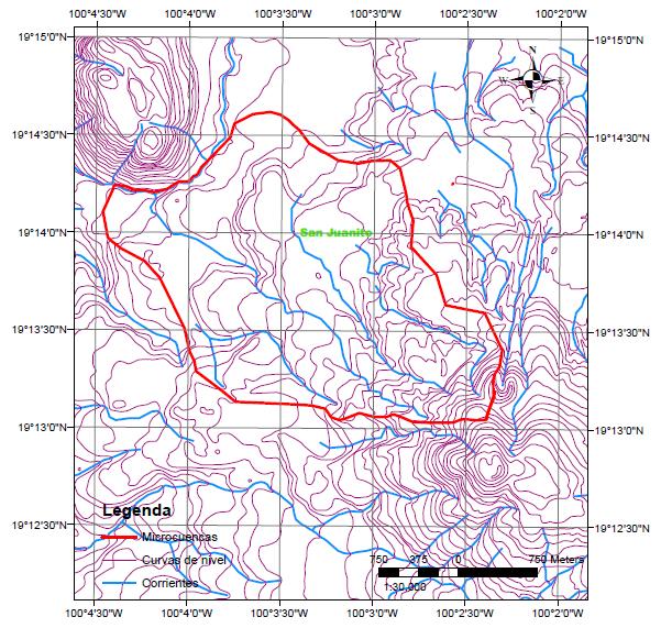Figura 2 parteaguas y red de drenaje de la cuenca San Juanito. I.