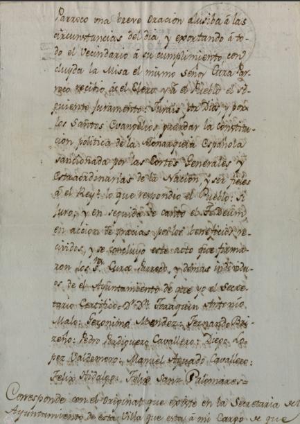 firmo en Alcobendas a primero de Octubre de mil ochocientos y doce. Felix Sanz Palomares 1812. Copia del juramento.
