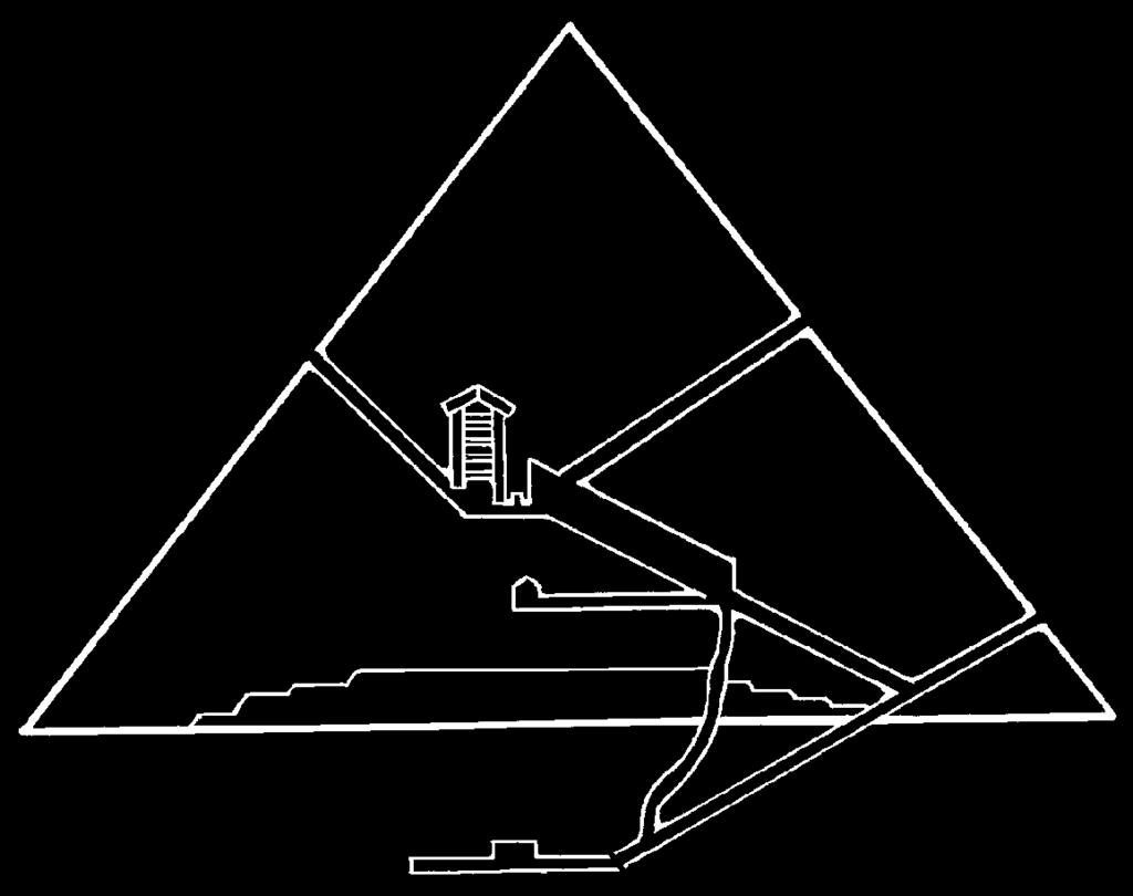 Dibujo de los túneles y corredores en una pirámide. Dentro de la pirámide se construían muchos túneles y habitaciones secretas.