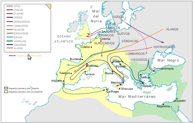 3. Comienzo de la Edad Media: Los 3 Imperios Tras la caída del Imperio Romano de Occidente, los pueblos germanos lucharon por quedarse en antiguas tierras del Imperio.
