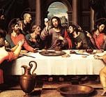 La institución de la Eucaristía, en la cual Cristo se hace alimento con su Cuerpo y su Sangre bajo las especies del pan y del vino, dando testimonio de su amor por la humanidad "hasta el extremo" (Jn