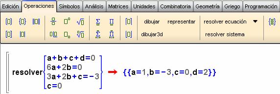 Matemáticas II Tema 10. f tiene un etremo en = 0 f ( 0) 0 c 0 4 Resolviendo el sistema formado por las 4 ecuaciones, obtenemos; a 1, b 3, c 0, d. 1. Averiguaremos los valores de a, b, c y d resolviendo un sistema de ecuaciones.