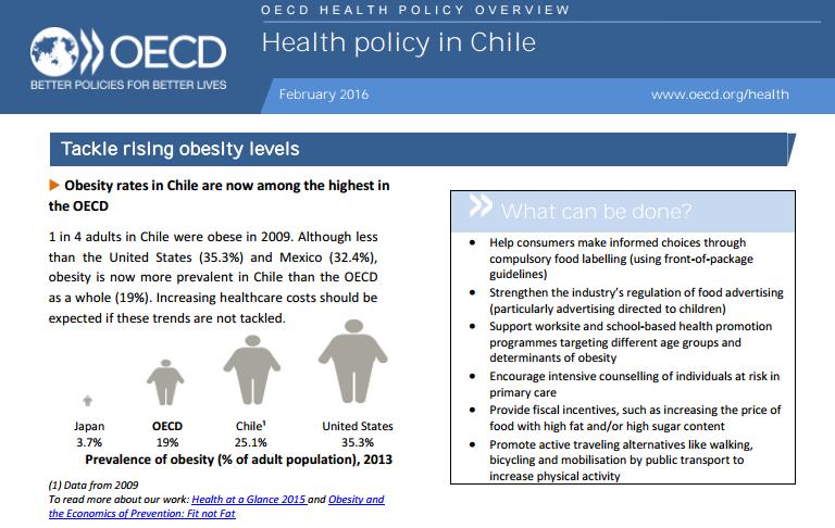 SITUACIÓN DE CHILE EN EL MUNDO Y MEDIDAS MAS COSTO EFECTIVAS PARA COMBATIR OBESIDAD: Chile entre los países con mas obesidad en el mundo, junto a EEUU y México.