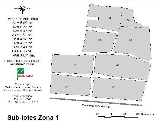 4 Leyenda del mapa Carretera Panamericana Límite de los lotes 1 Calicata elaborada A y B Sufijos de lotes 7 3 6 5 2 4 1 Figura 1. Mapa de Zona 1 y distribución de calicatas descritas.