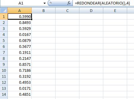 Para generar los números aleatorios utilizaremos la formula = ALEATORIO() en el rango A1:A200 Imagen 1 y posteriormente combinaremos la función REDONDEAR junto con la función ALEATORIO para generar