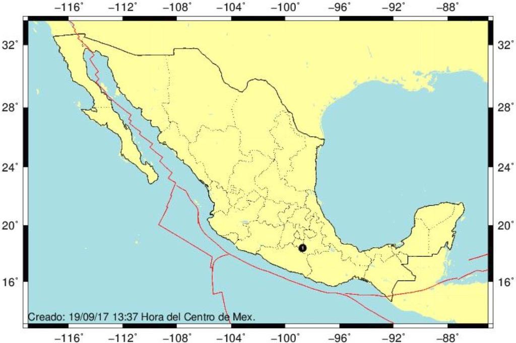 1) Información General El día 19 de septiembre de 2017 el Servicio Sismológico Nacional (SSN) reportó un sismo con