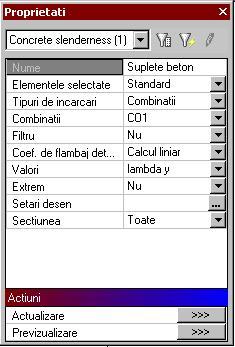 Afisare zveltete 1. Apasati in Meniu Beton. 2. Optiunile din Proprietati sunt configurate astfel: Rubrica Selectie este setata la Standard.