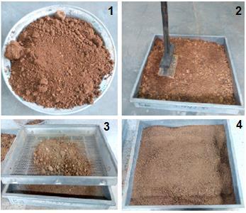 Figura 28. Proceso de secado, triturado y tamizaje del suelo. Fuente: Elaboración propia.