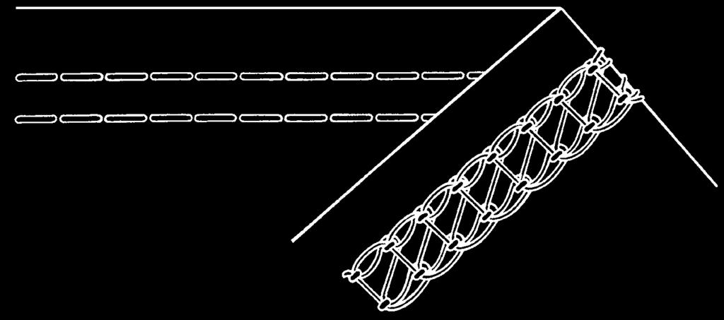 Hilo de la aguja izquierda (ama- N dobladillos planos para todos rillo): - los materiales elásticos, coser y Hilo de la lanzadera (lila): M sobrehilar con cintas