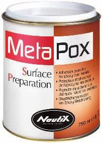 Rendimiento: - m²/l por capa. Ref., litros: 0 PREPARACIÓN DE LOS METALES Metapox Desarrollado para reforzar la adherencia de las imprimaciones epoxi sobre los metales.