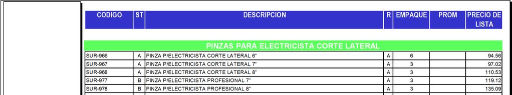 PINZAS PARA ELECTRICISTA CORTE LATERAL SUR-966 A PINZA P/ELECTRICISTA CORTE LATERAL 6" A 6