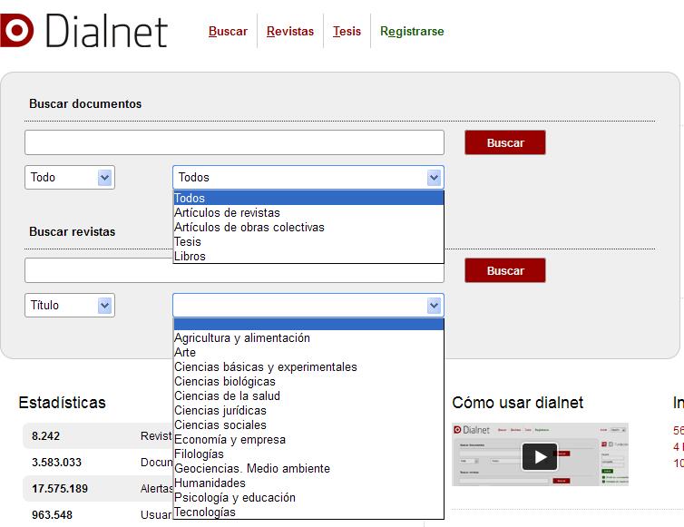 Dialnet http://dialnet.unirioja.es Es una de las más grandes bases de datos o repositorio de documentos académicos.