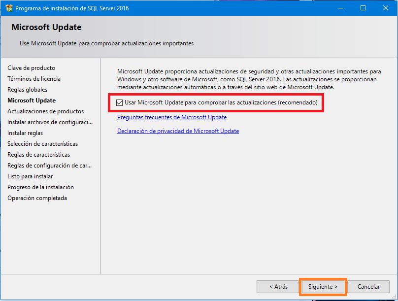 Microsoft Update Una vez aceptados los términos nos llevara a una ventana en la cual podemos elegir entre aceptar que Microsoft Update compruebe si hay actualizaciones, o continuar sin aceptarlo.