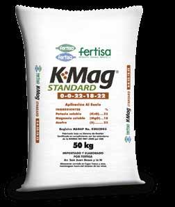 2 Korn-Kali es un fertilizante potásico magnésico con 40% K2O en forma de cloruro de potasio y 6% MgO en forma de sulfato de magnesio (Kieserita).