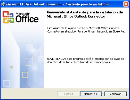 el instalador OutlookConnector.exe.