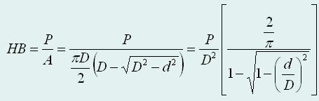 El número de dureza Brinell, es la relación de la carga P que actúa sobre el