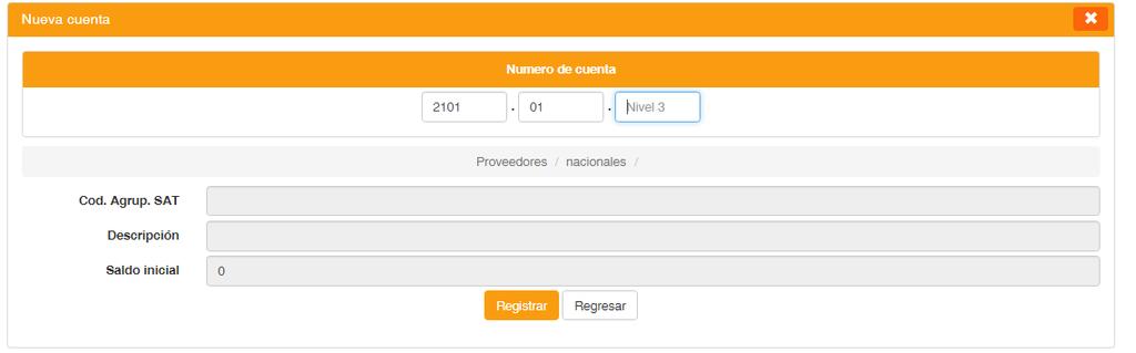 Nivel 3 Registrar una sub cuenta de la sub cuenta.