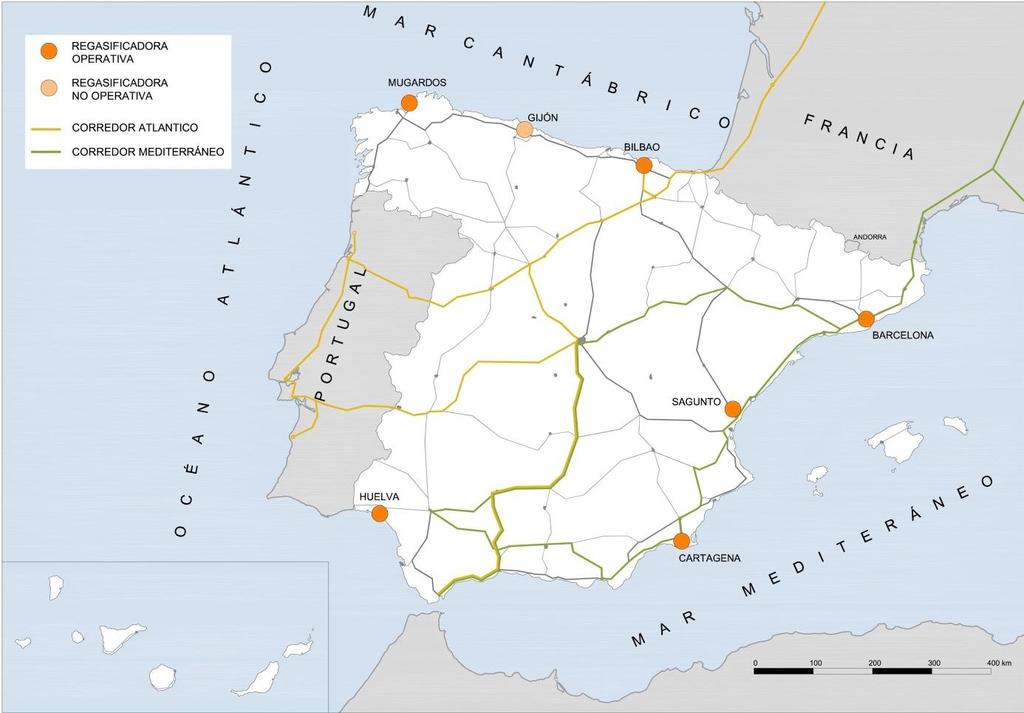 Figura II-1. Mapa de las plantas regasificadoras de gas natural existentes en España en septiembre de 2016 Fuente: ENAGAS Gestor Técnico del Sistema.