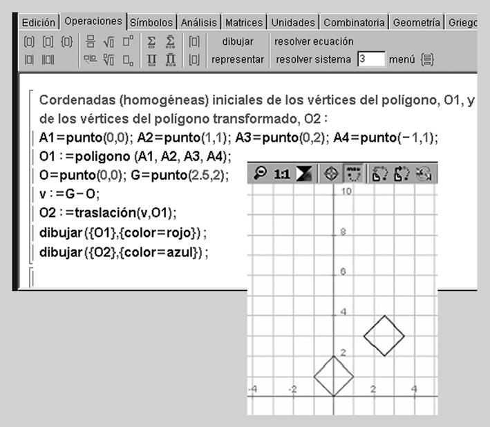 FUOC PID_00151936 28 Transformaciones geométricas Figura 20 Comentario El ejemplo anterior también se puede realizar usando el programa Wiris, tal y como se muestra en la figura 20.