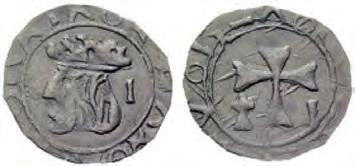 Pedro Damián Cano Borrego Figura 6. Dos monedas acuñadas a nombre de Felipe V de la ceca de Mallorca. A la izquierda, un dinero. A la derecha, un dobler.