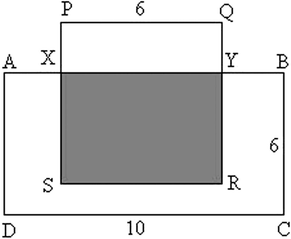 13. En la figura, ABCD es un rectángulo y PQRS es un cuadrado. El área sombreada es la mitad del área del rectángulo ABCD. Cuál es la longitud de PX? A 2; B 4; C 1; D 2,5; E 1,5. 14.