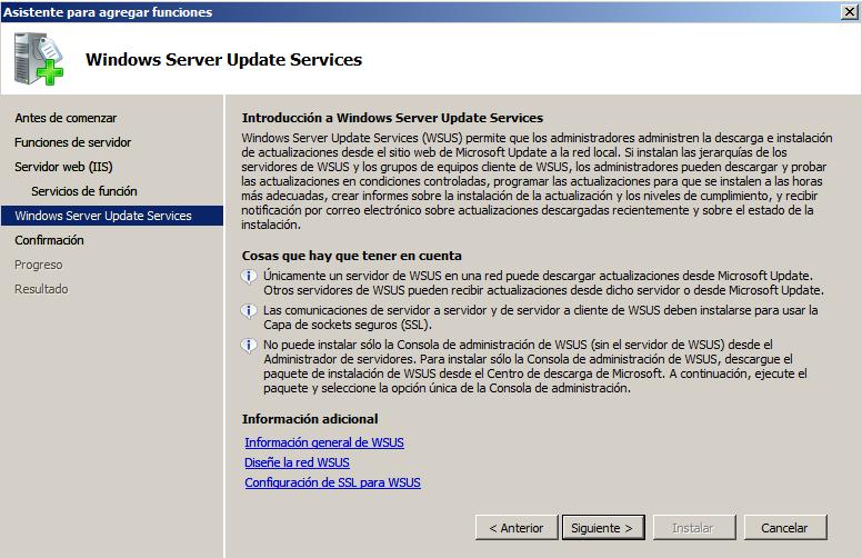 5. En esta opción se muestran las características de administración del servidor de actualizaciones desde sitios web, como el diseño de la red, del mismo modo la configuración del certificado SSL