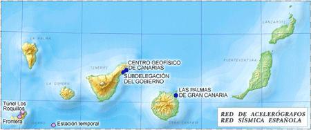 Mapa de la Red de Acelerógrafos de de las Islas Canarias Los valores de la aceleración registrados en las tres componentes a causa del movimiento del suelo durante el tiempo de ocurrencia de un