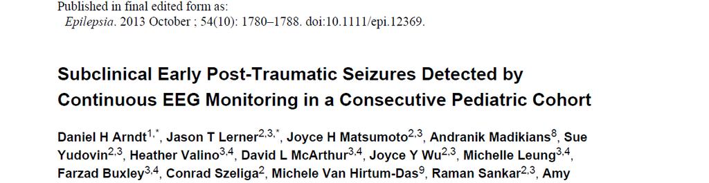 Estudio multicéntrico, prospectivo, estudiaron 87 pacientes con TEC Monitorizaron con EEG continuo como mínimo 24hs Registraron: convulsiones clínicas y subclínicas y Status clínico y subclínico 14