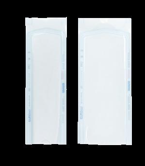 Eurosteril Bolsas para esterilización Bolsas que se pueden sellar de papel médico blanco de alto gramaje (60g/m 2 ) y doble capa de película celeste de poliestereno/ polipropileno.