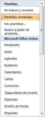 Plantillas desde Microsoft Office Online, con esta opción accedemos al sitio Web de Microsoft dónde hay varias plantillas que se pueden utilizar, desde esta página Web podemos descargarnos las