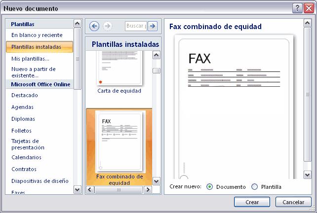 Seleccionar la categoría donde se encuentre la plantilla a modificar, por ejemplo, Fax Profesional. Si no dispones de esa plantilla, puedes utilizar otra parecida.