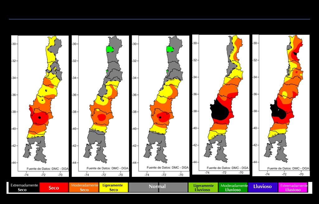 Fig.4 Proyección y Recomendaciones por Macrozonas Zona norte (Regiones de Arica y Parinacota a Antofagasta): Es poco probable que se generen lluvias por sistemas frontales en esta zona, debido al