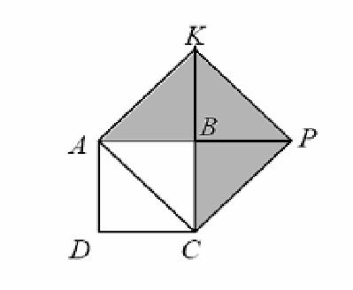Problema 6. Si dividimos el cuadrado AKPC en cuatro regiones como en la siguiente figura. Podemos notar que el área de cada una de estas regiones es igual al área del triángulo ABC.