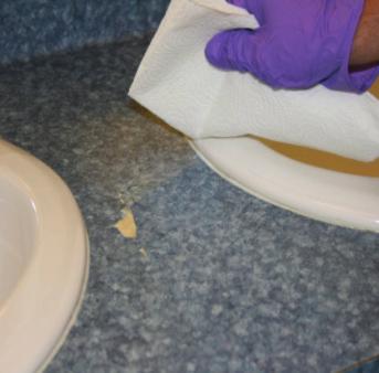 Limpieza de derrames menores en superficies duras cont. 5 Comience la limpieza previa del derrame.