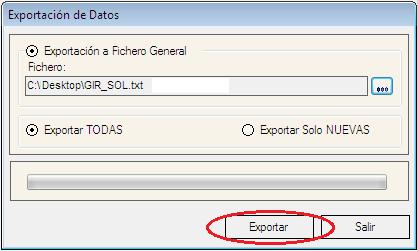Por último, pulsaremos Exportar para terminar: El fichero generado GIR_SOL.