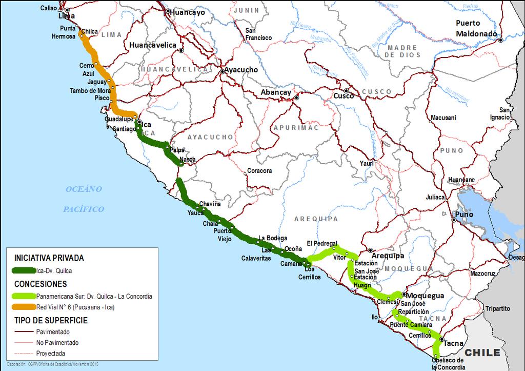 Meta 24 Tiempo promedio de viaje (hora/100 km) reducido en 15% en los corredores de Lima a i) Abancay, ii) Pucallpa, iii) Tumbes y iv) Tacna Corredor Lima - Tacna Avances: Aprobación del estudio de