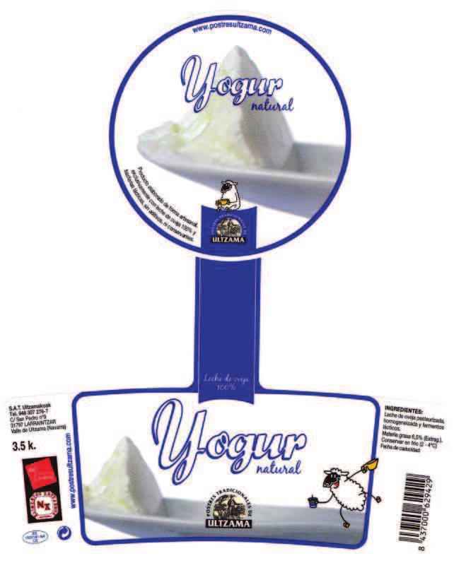 c YOGUR NATURAL Yogur natural de leche de oveja 1503141 /NA Formato de presentación: Tarrina PP blanca, con tapa a presión.