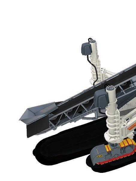 1 Flexible vertedor de acero o de goma 2 Brazo giratorio para adaptar el tren de orugas a las condiciones de cada obra 06 07 3 Columna de elevación con cilindro de elevación para la regulación de la