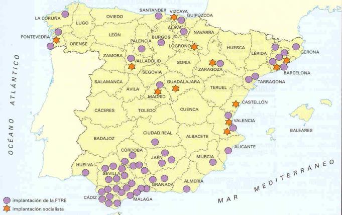 FUENTE HISTÓRICA: (propuesta para la PAU 2012) Relacione este mapa con la génesis del movimiento obrero en España FTRE: