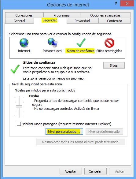 Para activar los ActiveX haga clic en el menú Herramientas y seleccione el submenú "Opciones de Internet", de Internet Explorer.