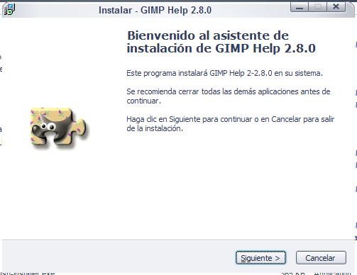 B) Instalación de la Ayuda de GIMP GIMP dispone de un sistema de ayuda integrado en el programa que debe instalarse