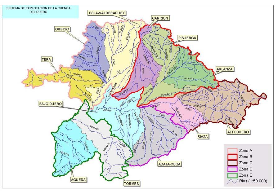 Cada una de las zonas se divide a su vez en diferentes subzonas, según se denomina en el Plan Hidrológico de Cuenca, o sistemas de explotación, siendo un total de 12 sistemas. Éstos son: Tabla 1.