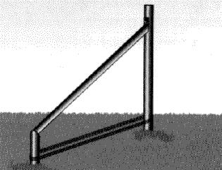 Este modelo de arranque puede requerir de un crucero fijado al poste principal, de un "tubo de empuje" bajo el poste secundario y de un "estacón", si el terreno es suelto o poco firme.