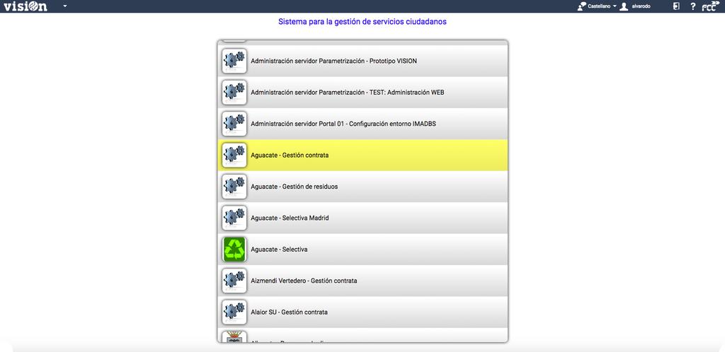 Uso Elementos Comunes MANUAL DE USO Acceso a la Aplicación 3.1 Acceso al selector de Áreas Una vez validados sus datos de usuario y contraseña se abrirá la pantalla de selección de Áreas.